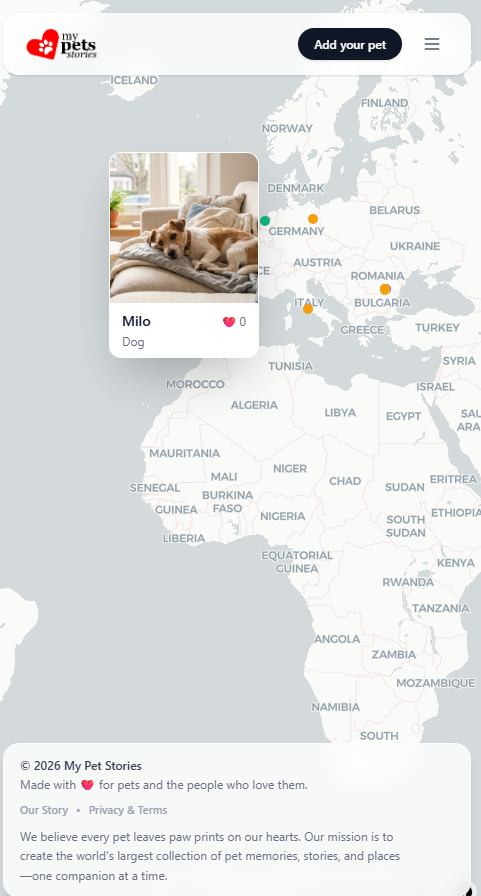 MyPetsStories Geographical Memorial Platform
